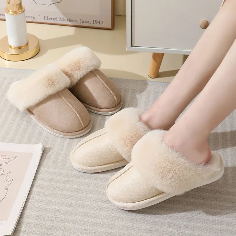 Winter Warm Plush Home Slippers Indoor Fur Slippers Women Soft Lined Cotton Shoes Comfy Non-Slip Bedroom Fuzzy House Shoes Women Couple - Trends Mart Club