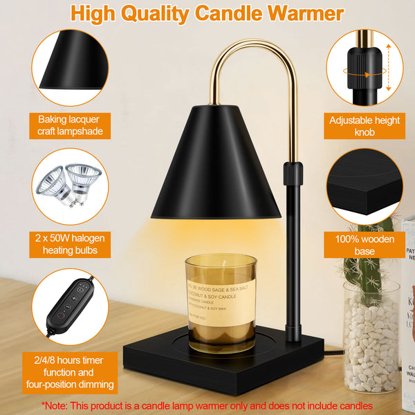 Candle Warmer, Candle Warmer Lamp With Timer Dimmable And Adjustable Height Candle Lamp Warmer Compatible With Jar Candles For Home Decor Electric Wax Melter Warmer, Wooden Base Black - Trends Mart Club