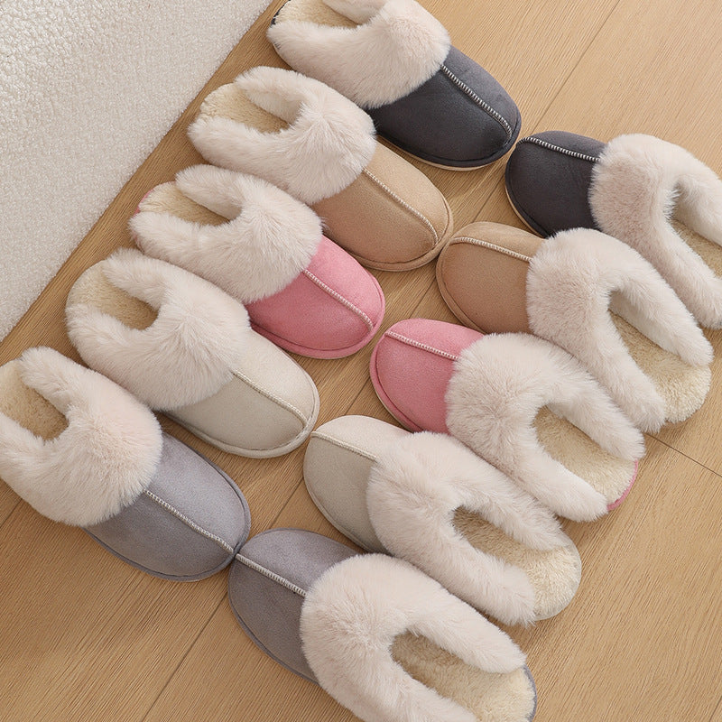 Winter Warm Plush Home Slippers Indoor Fur Slippers Women Soft Lined Cotton Shoes Comfy Non-Slip Bedroom Fuzzy House Shoes Women Couple - Trends Mart Club