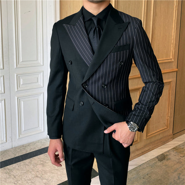 British Striped Double Breasted Suit Men - Trends Mart Club