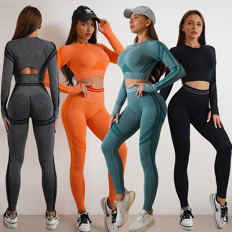 2pcs Seamless Yoga Pants Sports Gym Fitness Leggings And Long Sleeve Tops Outfits Butt Lifting Slim Workout Sportswear Clothing - Trends Mart Club