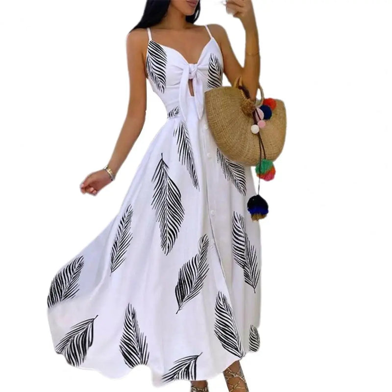 Women&#39;s Sling Long Dresses Summer Floral V-Neck Sleeveless Party Dress Beach Print Maxi Dress Casual Sundress 2021 New Fashion - Trends Mart Club