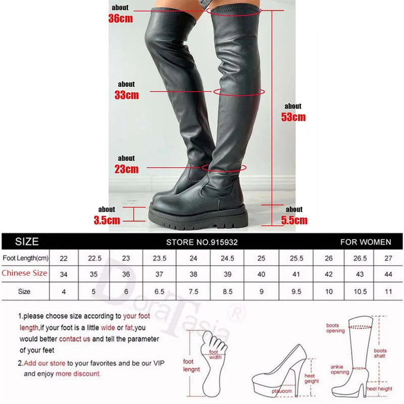 DORATASIA Brand New Female Platform Thigh High Boots Fashion Slim Chunky Heels Over The Knee Boots Women Party Shoes Woman - Trends Mart Club