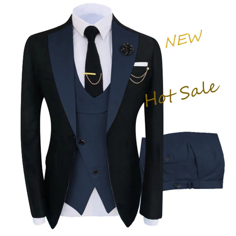 New Arrival Terno Masculino Slim Fit Blazers Ball And Groom Suits For Men Boutique Fashion Wedding Jacket + Vest + Pants - Trends Mart Club