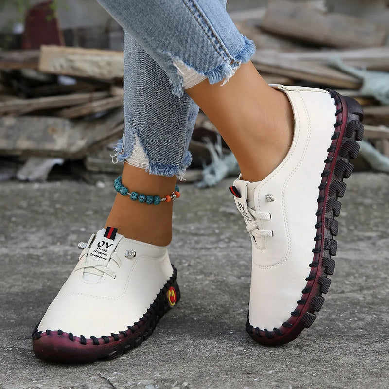 Female Shoes on Sale 2023 Autumn Lace Up Leather Women's Flats Casual Comfort Mom Shoe Slip on Platform Loafers Zapatos Mujer - Trends Mart Club