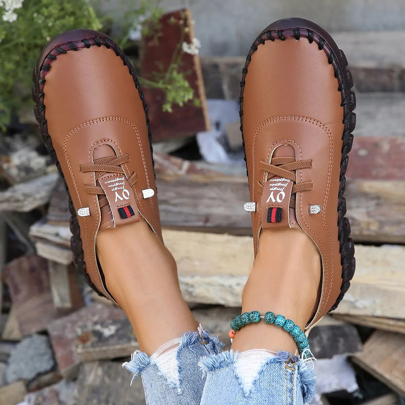 Female Shoes on Sale 2023 Autumn Lace Up Leather Women's Flats Casual Comfort Mom Shoe Slip on Platform Loafers Zapatos Mujer - Trends Mart Club