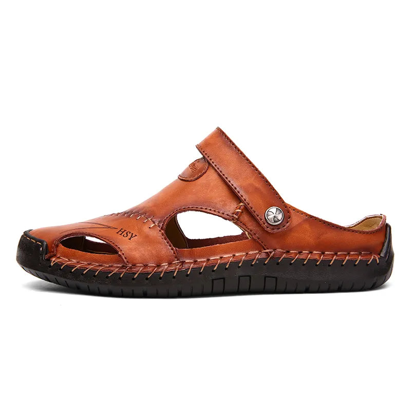 Classic Mens Sandals Summer Genuine Leather Male Beach Sandals Soft Comfortable Male Outdoor Beach Slippers Slip-ON Man Sandals - Trends Mart Club