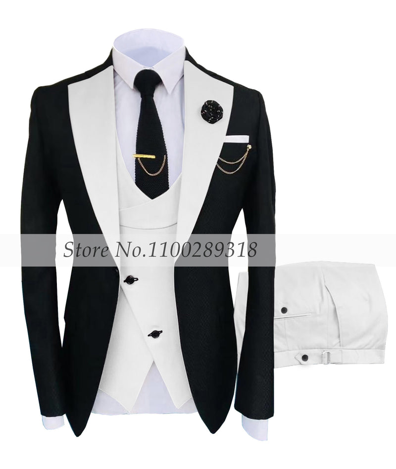 Fashion Peak Lapel Light Grey Men Suits Slim Fit Business Suits Groom Tuxedo For Wedding Costume Homme 3PCS(Blazer+Pants+Vest) - Trends Mart Club