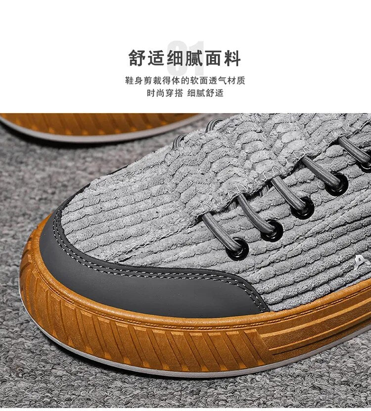 Mens Canvas corduroy Lightweight Breathable Sneakers 2023 New Trendy Flat Platform Casual Sneakers - Trends Mart Club