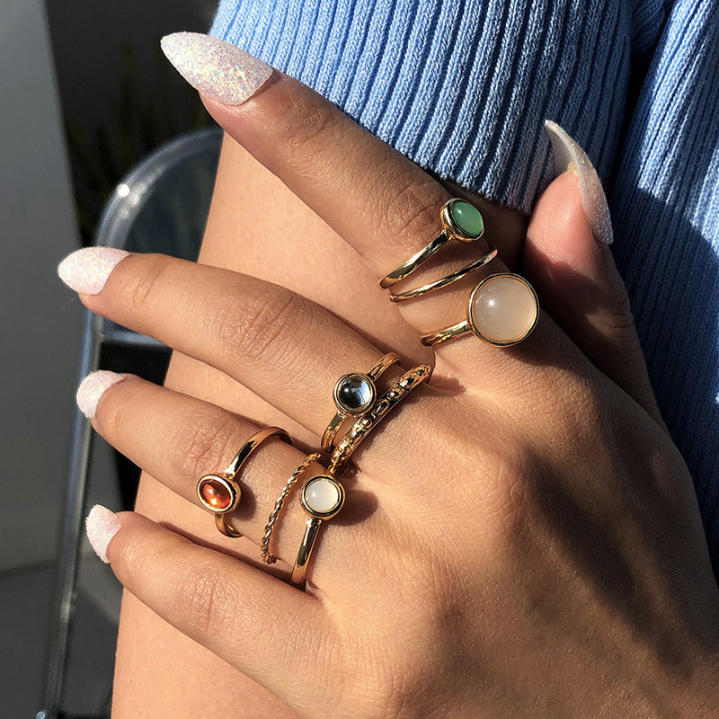 Colorful Stone Metalic Finger Rings Joint Combination Rings For Women Girl Rings - Trends Mart Club