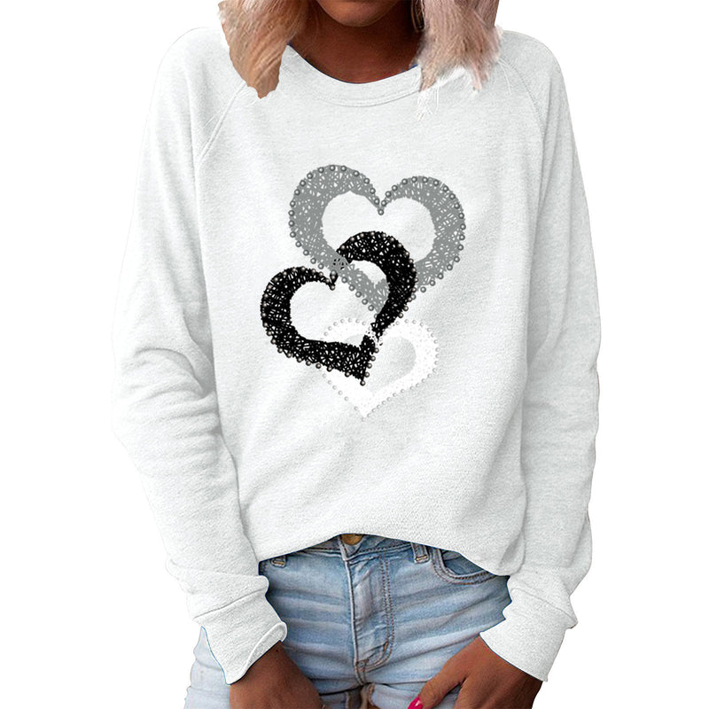 Christmas Top Valentine's Day Love Print Round Neck Long Sleeve Sweater - Trends Mart Club