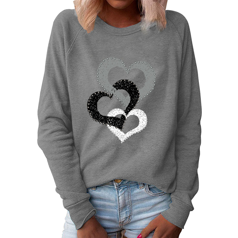 Christmas Top Valentine's Day Love Print Round Neck Long Sleeve Sweater - Trends Mart Club
