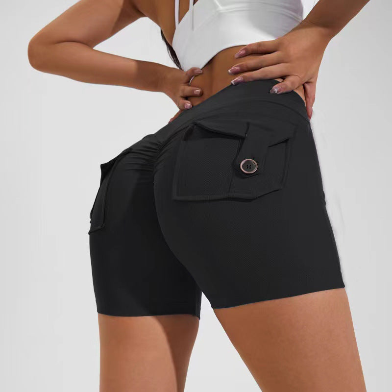 High Waist Hip Lifting Shorts With Pockets Quick Dry Yoga Fitness Sports Pants Women Clothes - Trends Mart Club